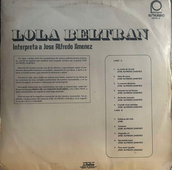 LOLA BELTRAN - INTERPRETA A JOSE ALFREDO JIMENEZ LP