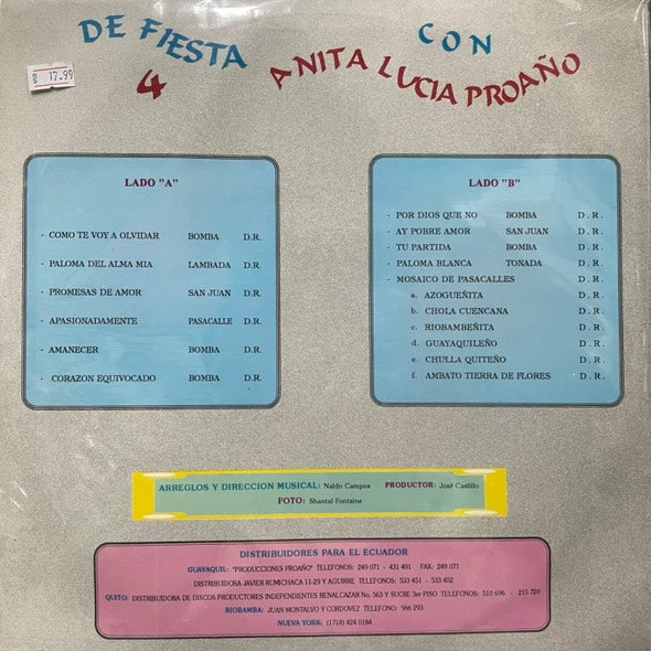 ANITA LUCIA PROAÑO - DE FIESTA 4 LP (DE EPOCA)