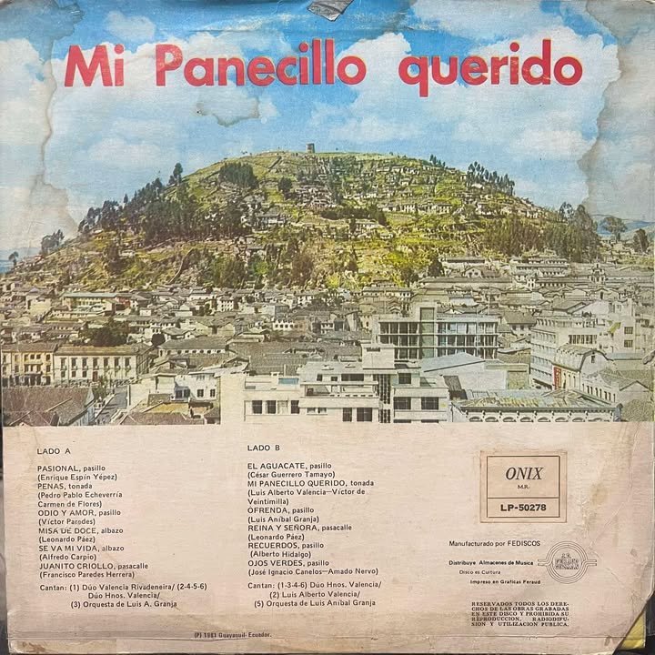 NO HAY CIELO COMO EL DE QUITO  - MI PANECILLO QUERIDO LP