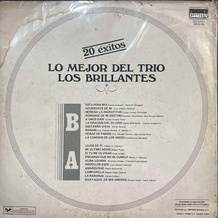 LOS BRILLANTES -20 EXITOS  LO MEJOR DEL TRIO LP (DE EPOCA)