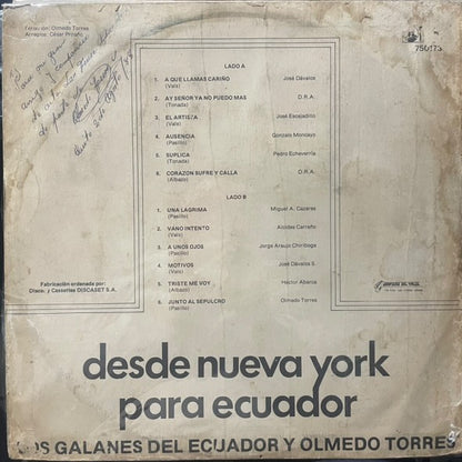 LOS GALANES DEL ECUADOR Y OLMEDO TORRES - DESDE NUEVA YORK PARA ECUADOR LP (DE EPOCA)
