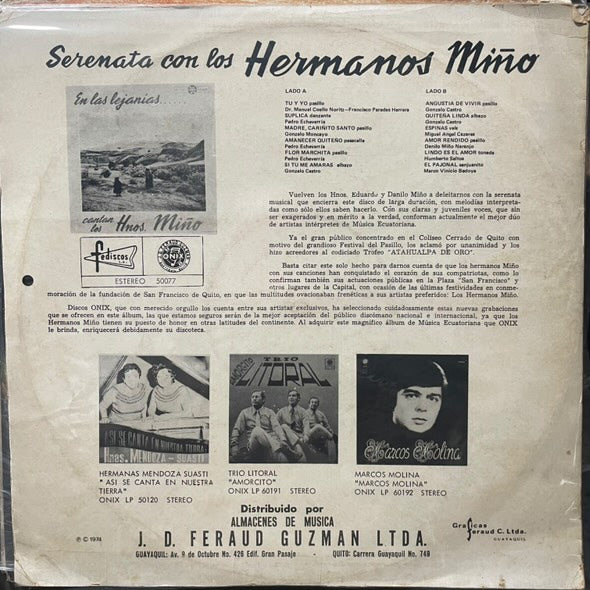 HNOS MIÑO NARANJO - SERENATA CON LOS HERMANOS MIÑO LP (DE EPOCA)