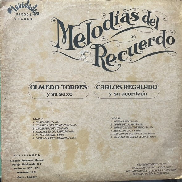 OLMEDO TORRES Y CARLOS REGALADO - MELODIAS DEL RECUERDO LP (DE EPOCA)