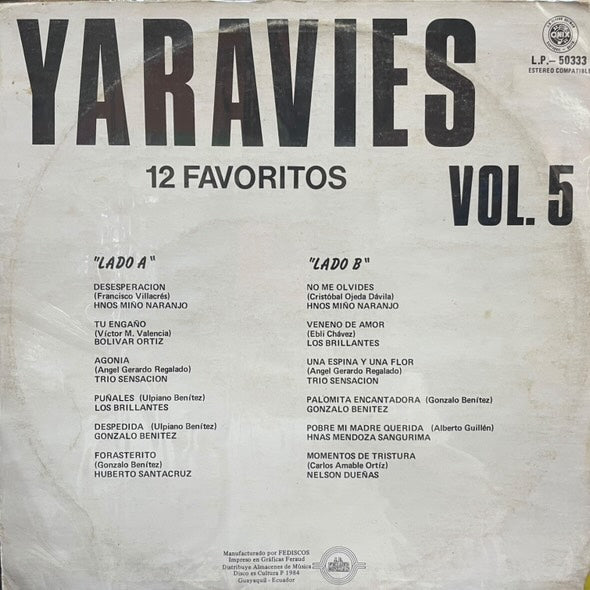YARAVIES - 12 FAVORITOS VOL. 5 LP (DE EPOCA)