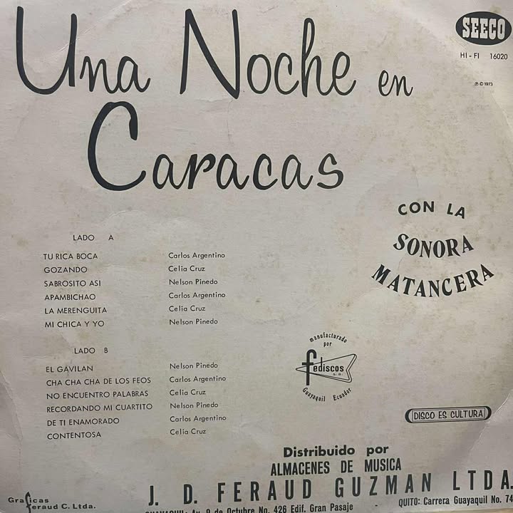 SONORA MATANCERA - UNA NOCHE EN CARACAS (DE EPOCA) LP