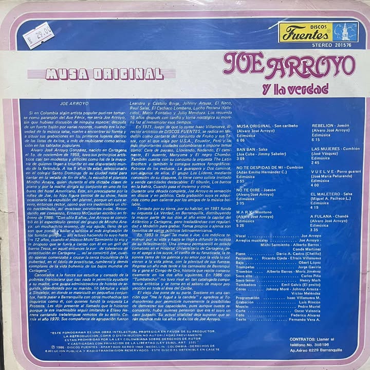JOE ARROYO Y LA VERDAD - MUSICA ORIGINAL LP (DE EPOCA)