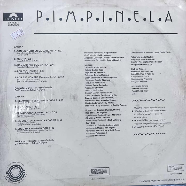 PIMPINELA - HAY AMORES QUE MATAN LP (DE EPOCA)