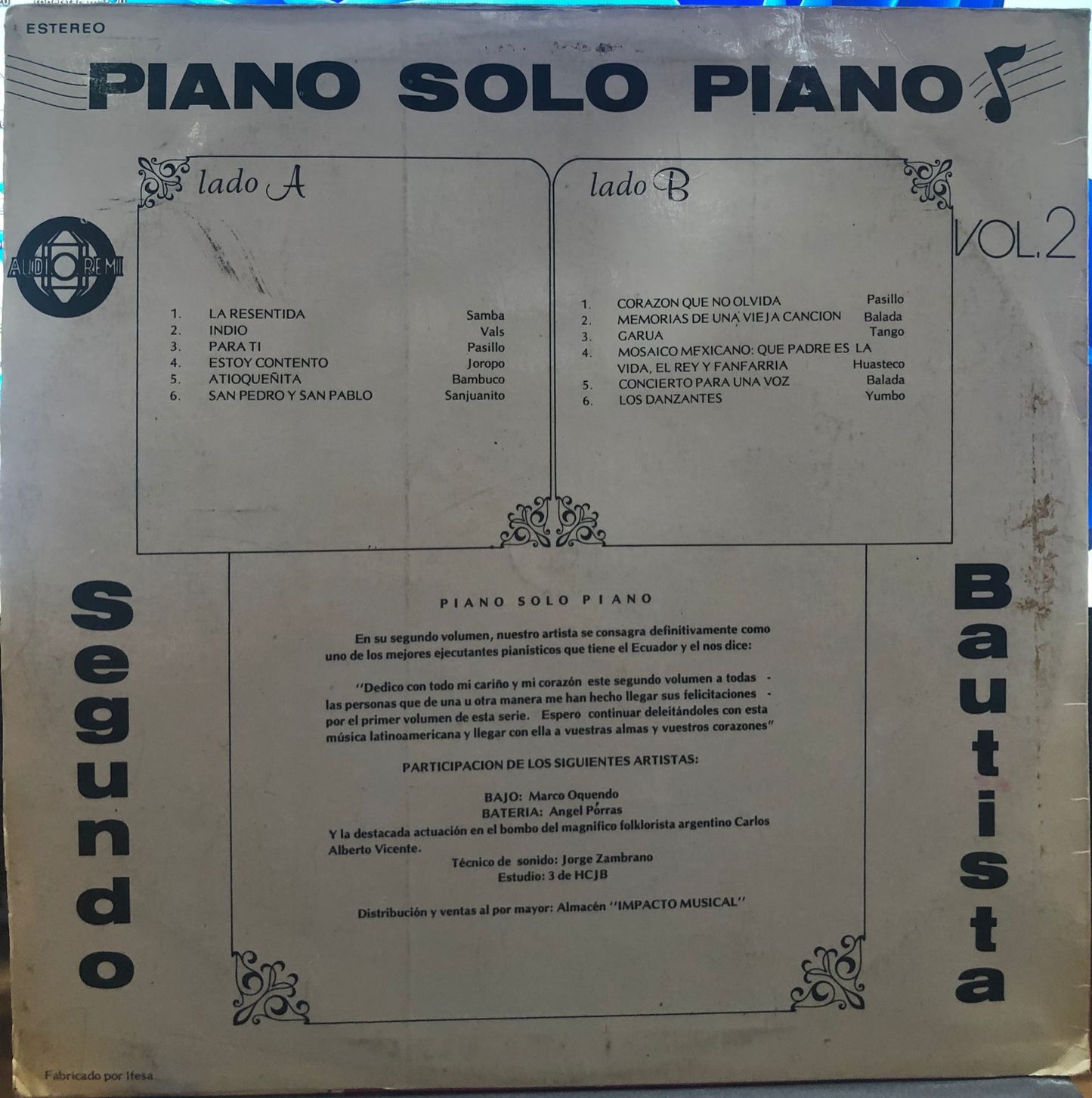 SEGUNDO BAUTISTA - PIANO SOLO PIANO VOL.2 LP