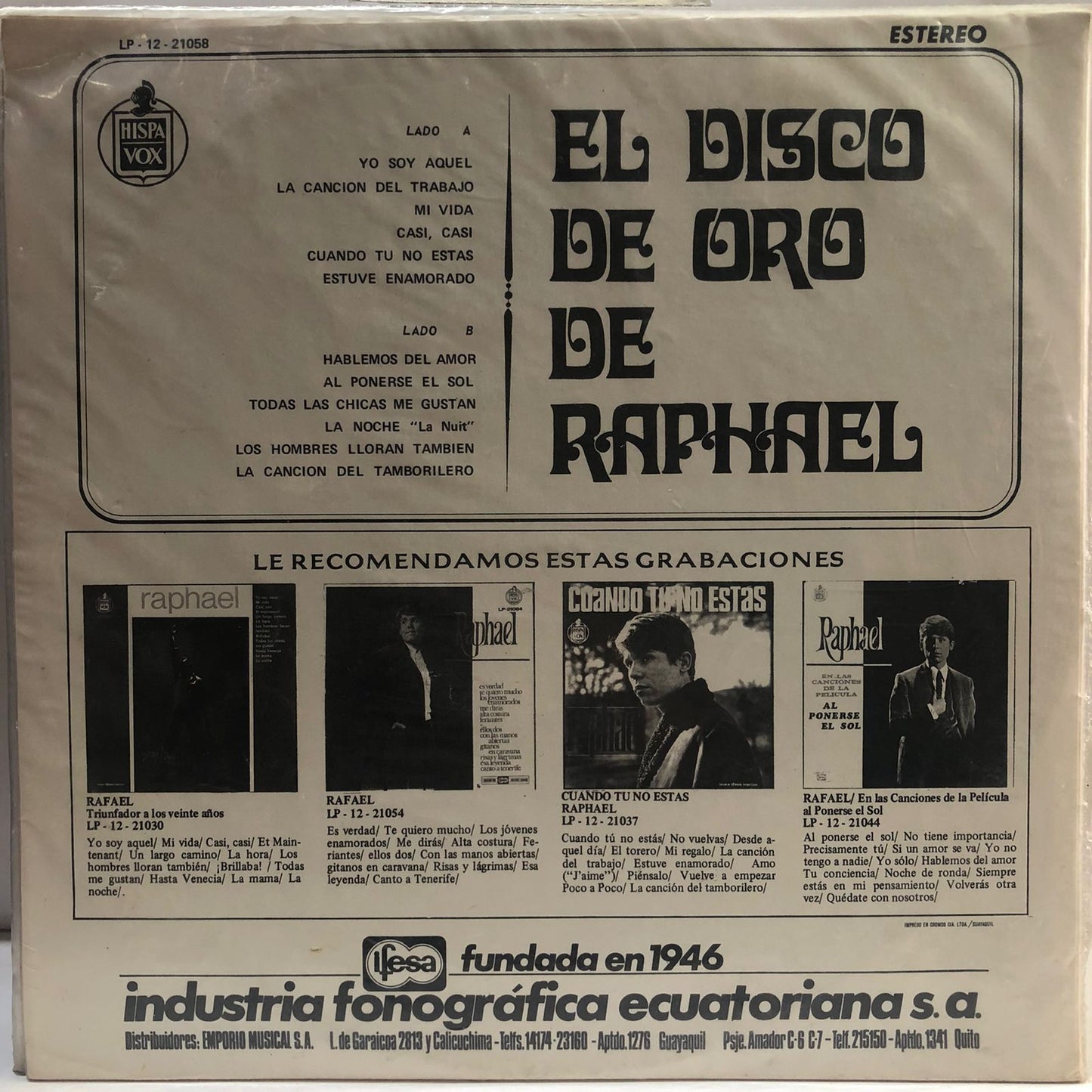 RAPHAEL - EL DISCO DE ORO  LP