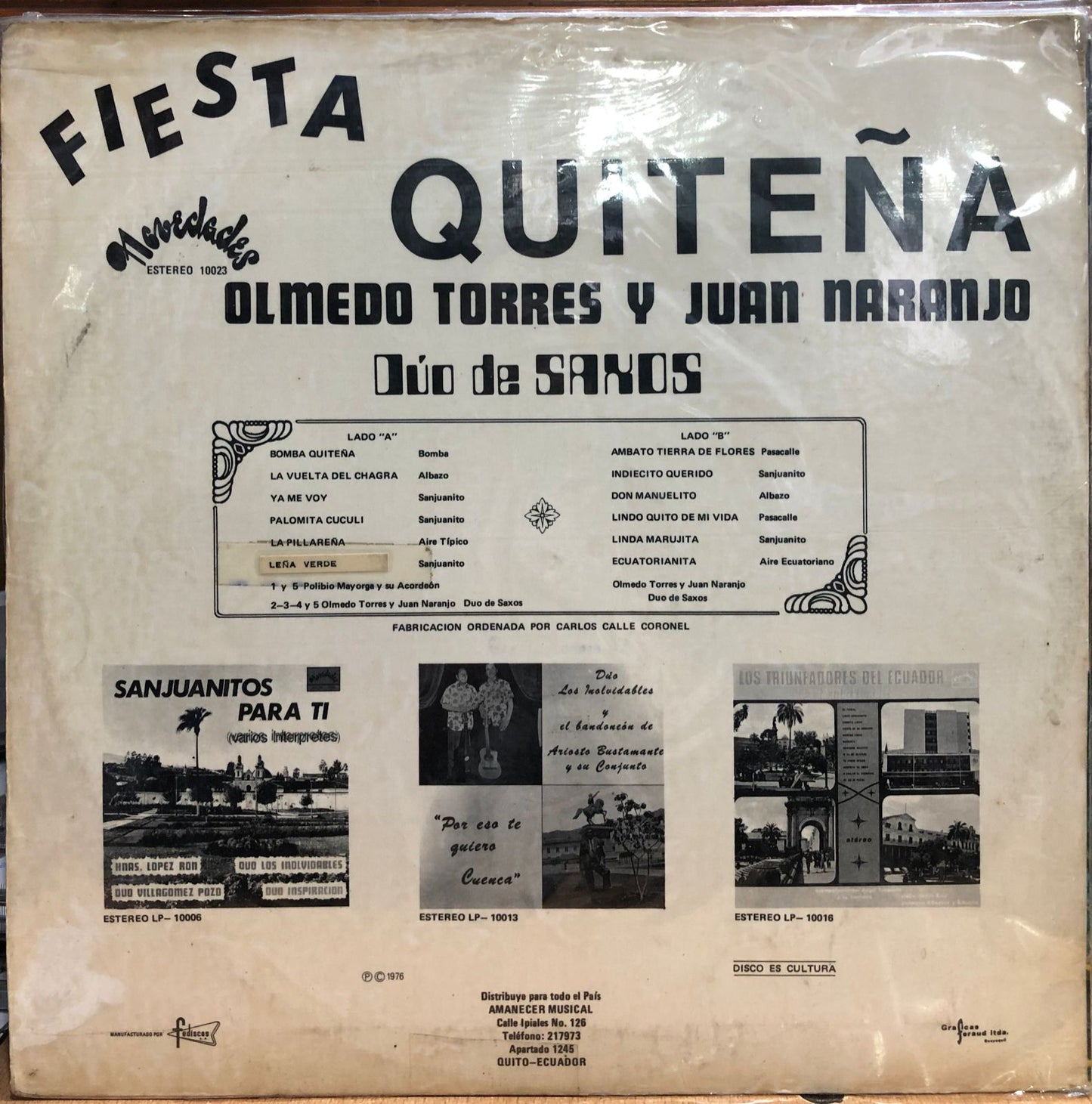 OLMEDO TORRES Y JUAN NARANJO - FIESTA QUITEÑA LP (DE EPOCA)