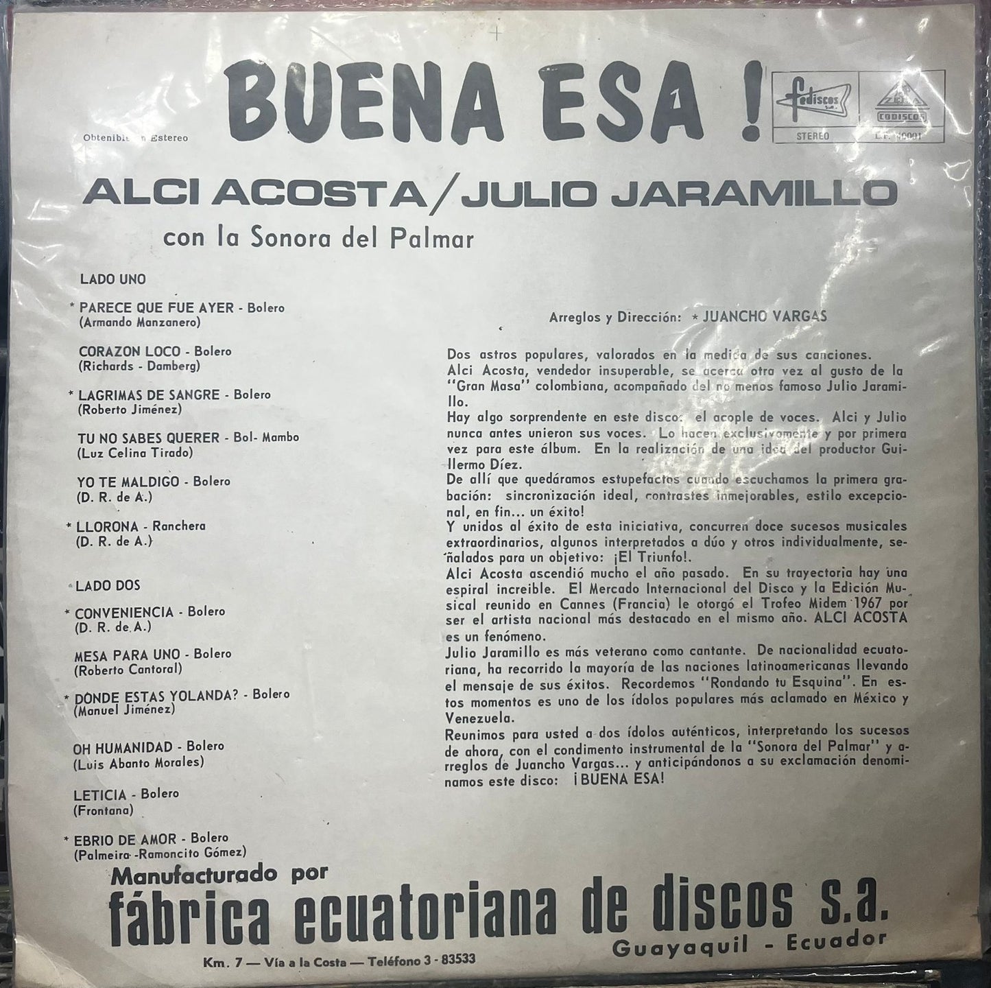 ALCI ACOSTA Y JULIO JARAMILLO - BUENA ESA LP