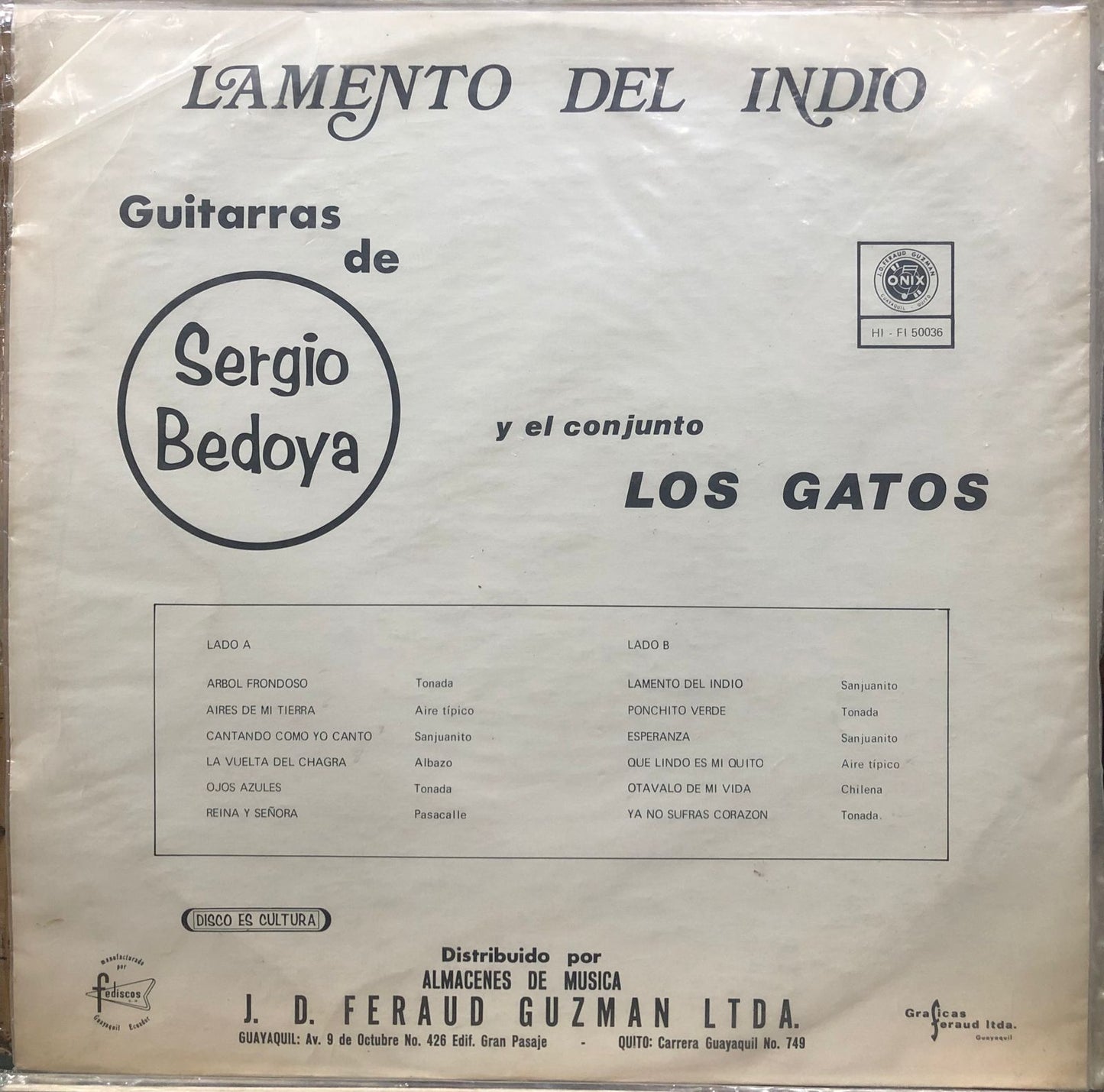 SERGIO BEDOYA Y EL CONJUNTO LOS GATOS - LAMENTO DEL INDIO LP