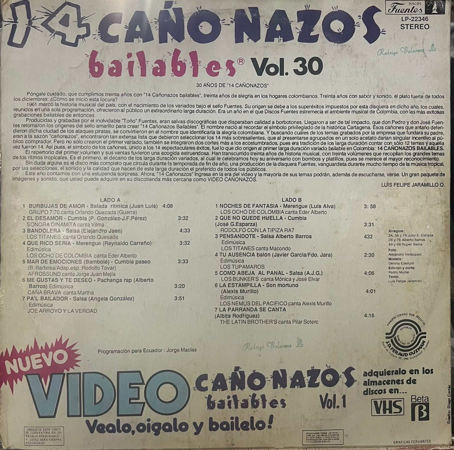 14 CAÑONAZOS BAILABLES - 30 AÑOS  VOL.30 LP