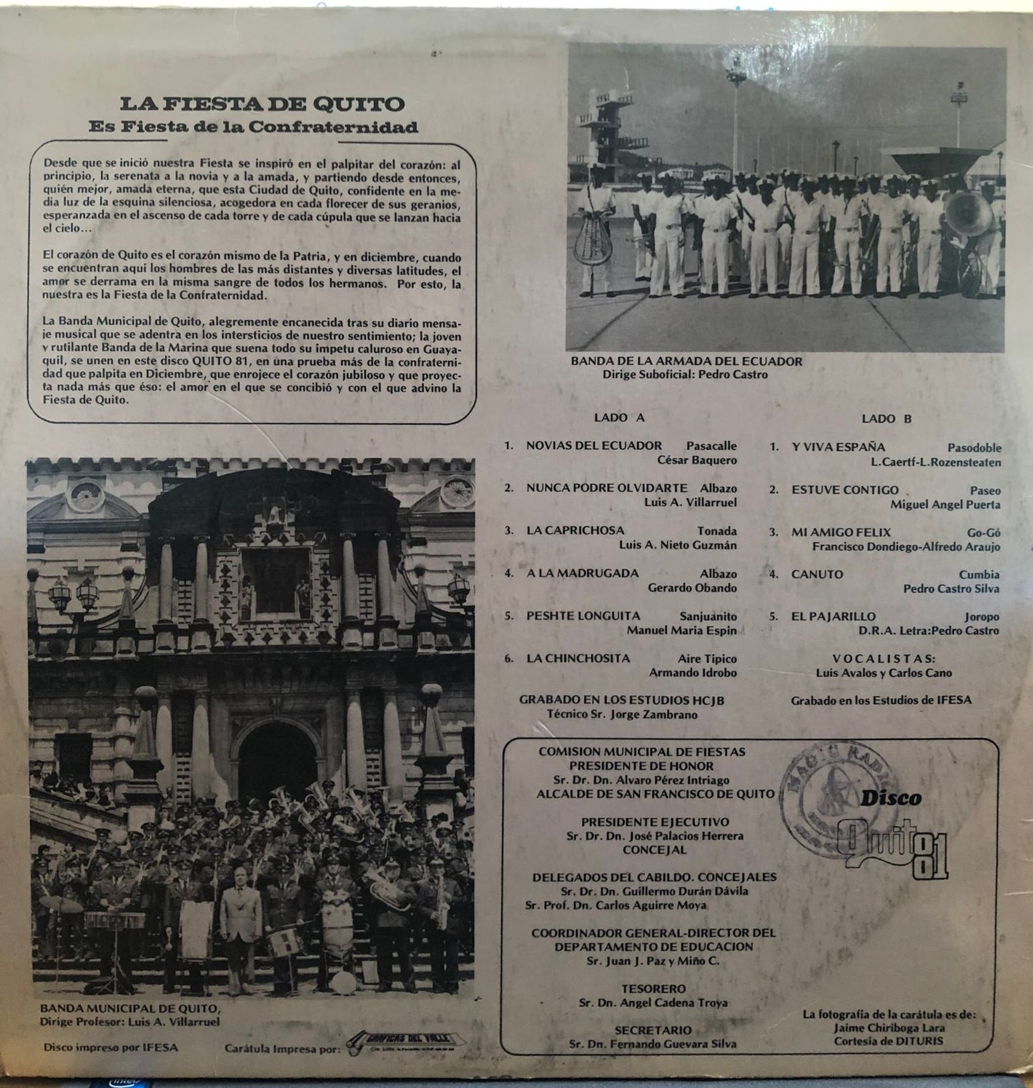 QUITO 81 - LA FIESTA DE QUITO ES FIESTA DE LA CONFRATERNIDAD LP