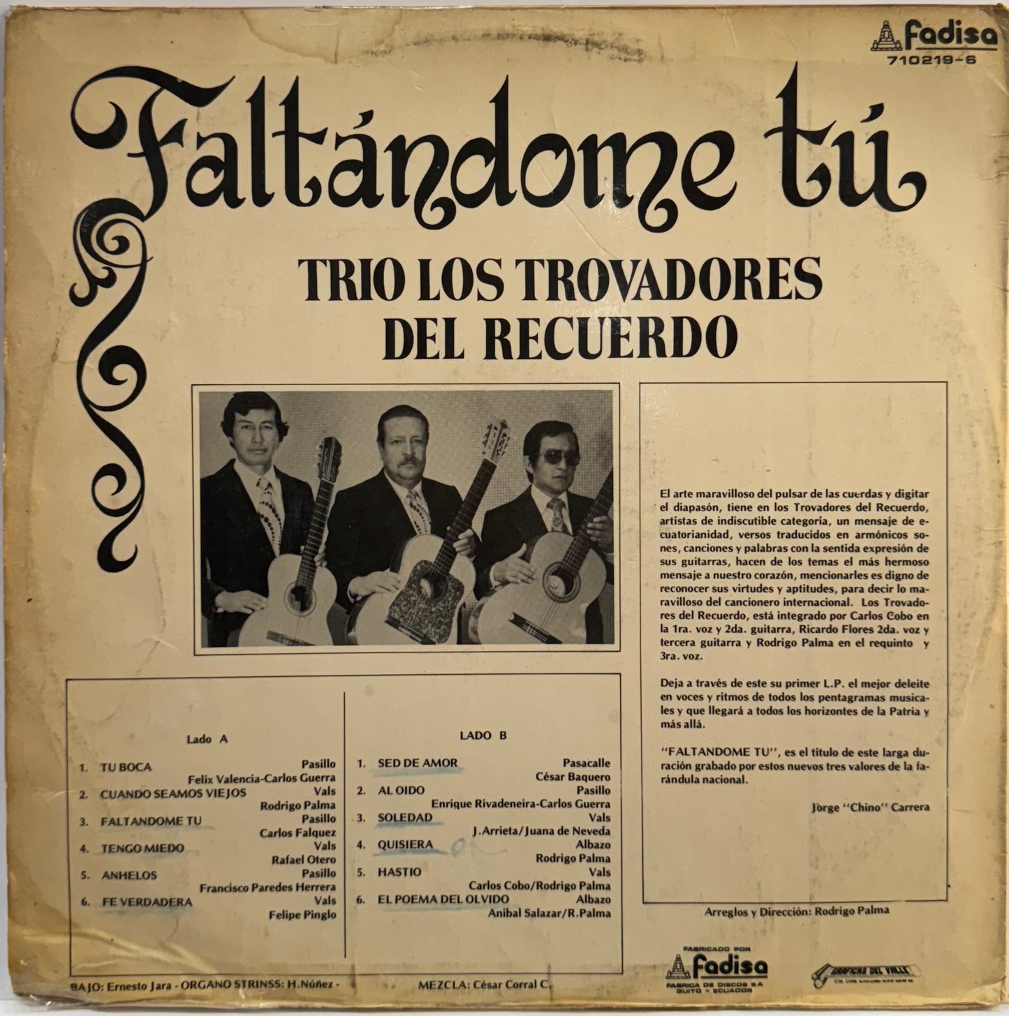TRIO LOS TROVADORES DEL RECUERDO - FALTANDOME TU  LP