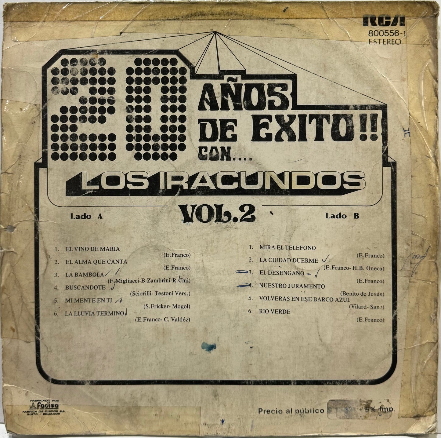 LOS IRACUNDOS - 20 AÑOS DE EXITOS VOL.2  LP