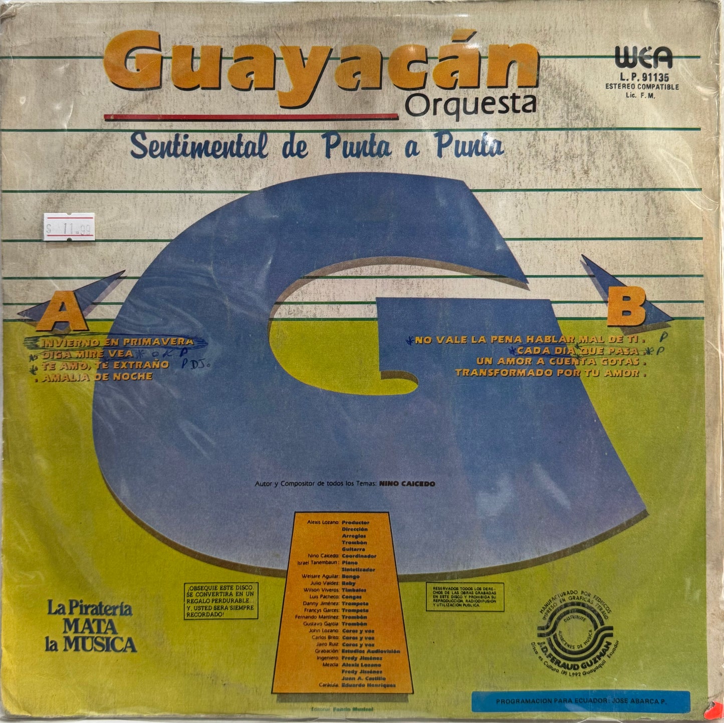 GUAYACAN ORQUESTA  - SENTIMENTAL DE PUNTA A PUNTA  LP