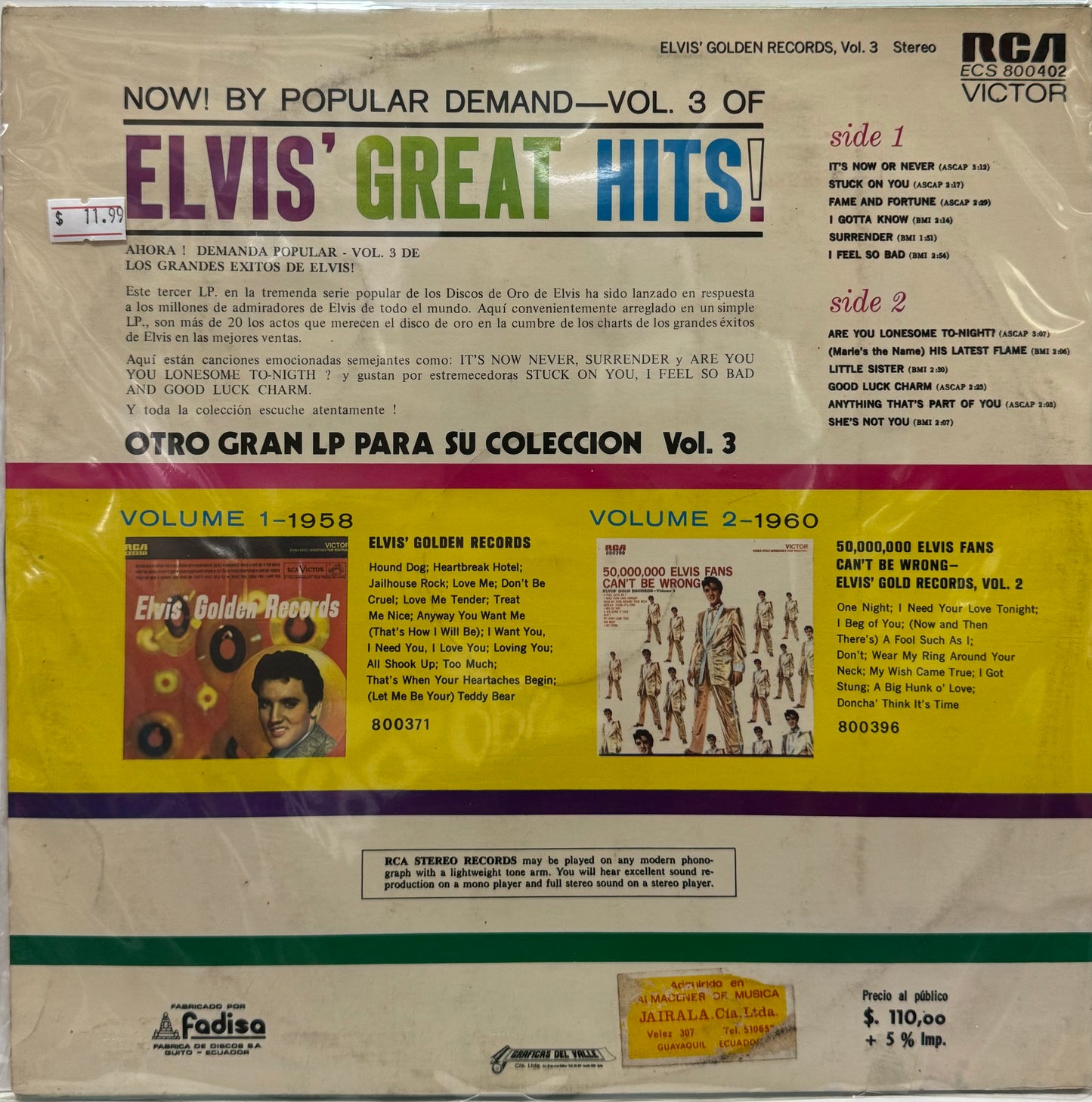 ELVIS - GOLDEN RECORDS VOLUME 3  LP