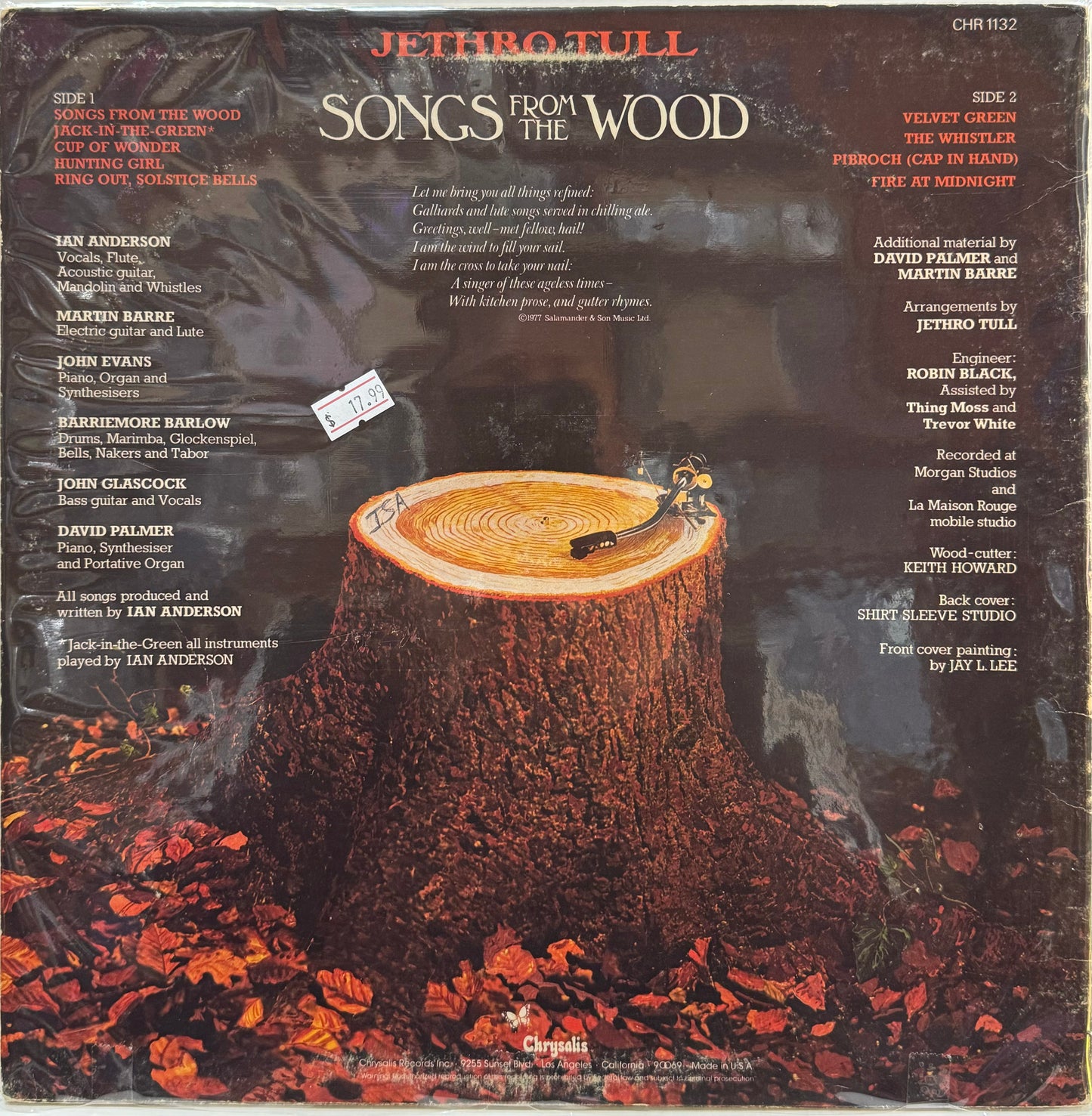 JETHRO TULL - SONGS FROM THE WOOD  LP