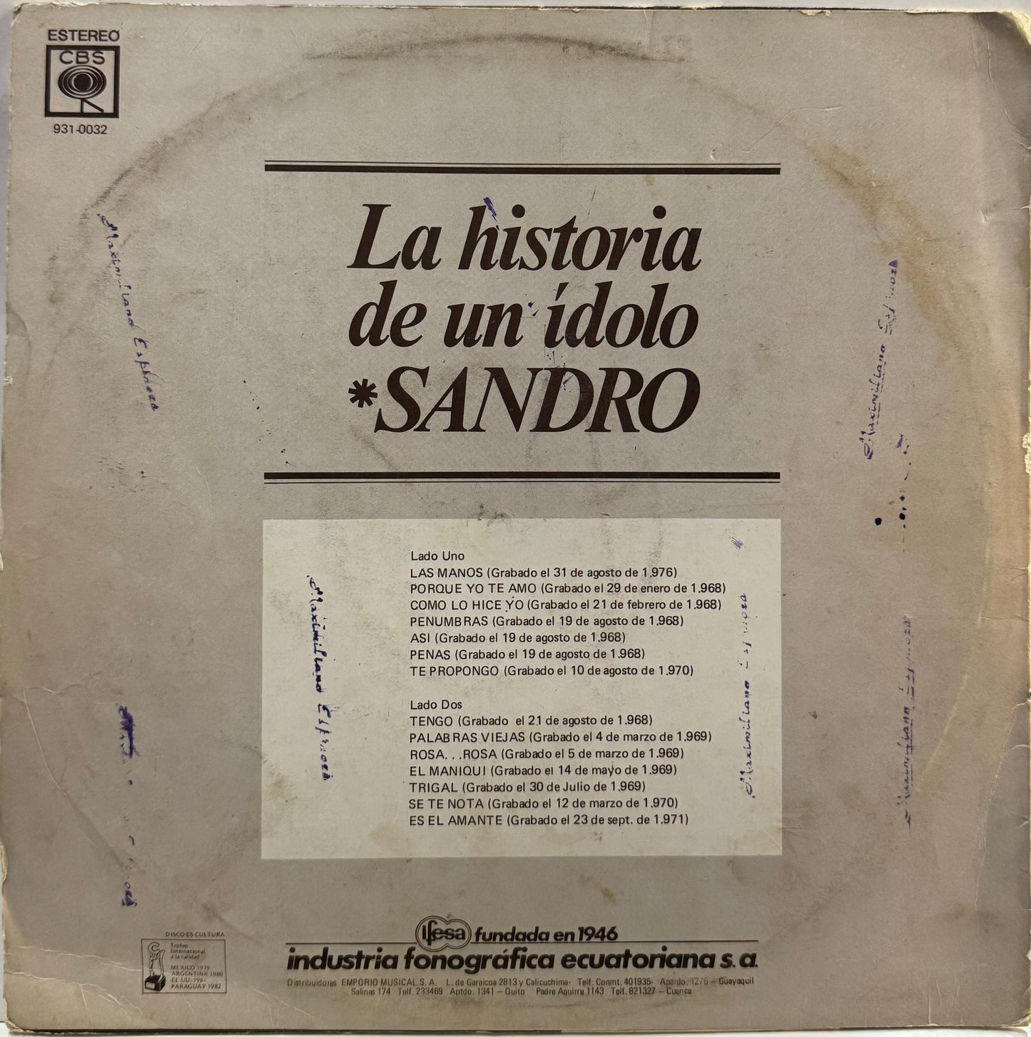 SANDRO - LA HISTORIA DE UN IDOLO  LP