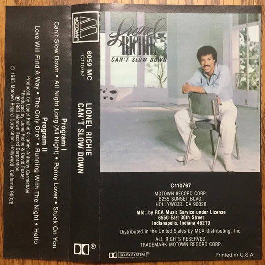 LIONEL RICHIE - CANT SLOW DOWN  CASSETTE