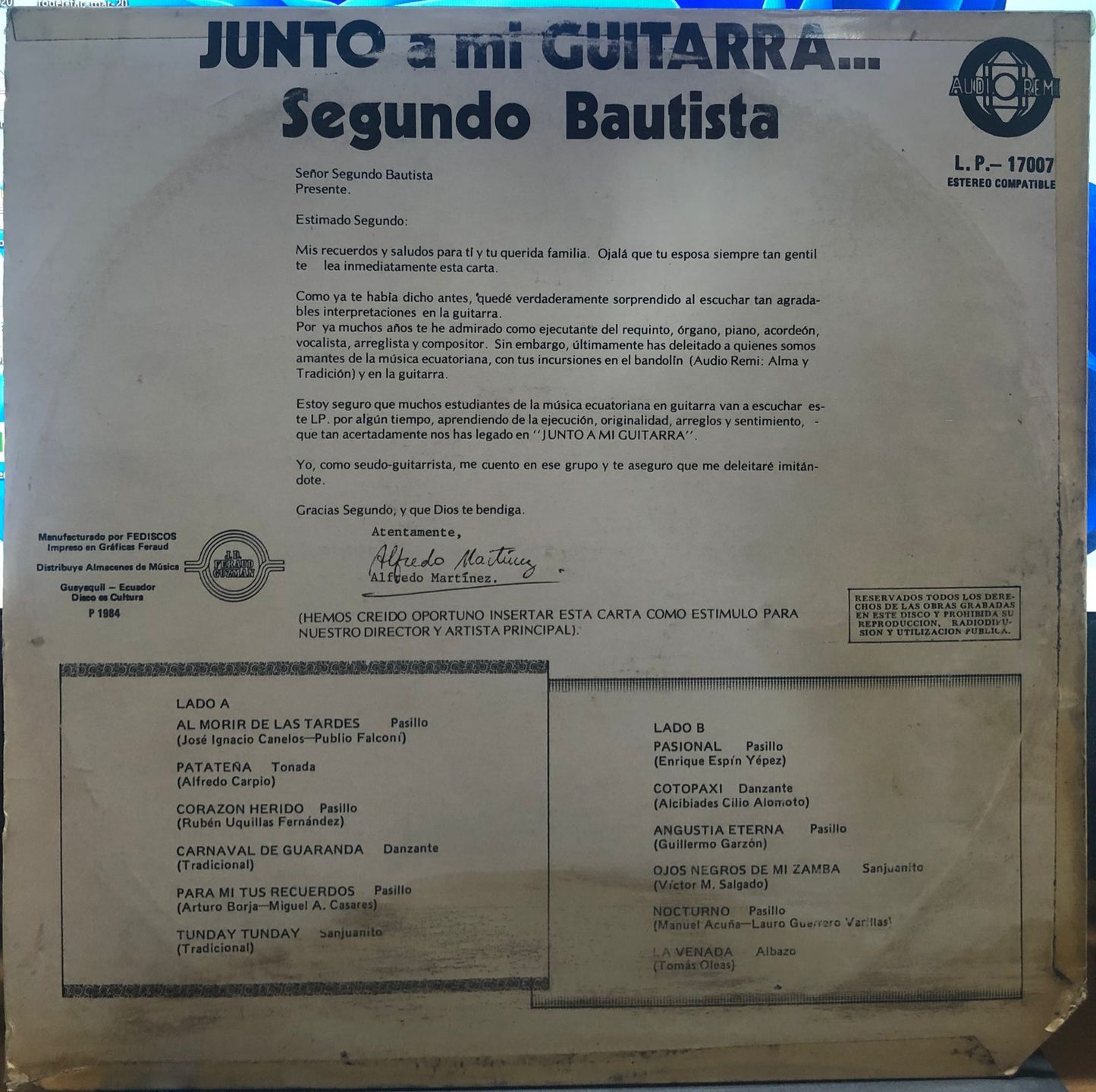 SEGUNDO BAUTISTA - JUNTO A MI GUITARRA LP