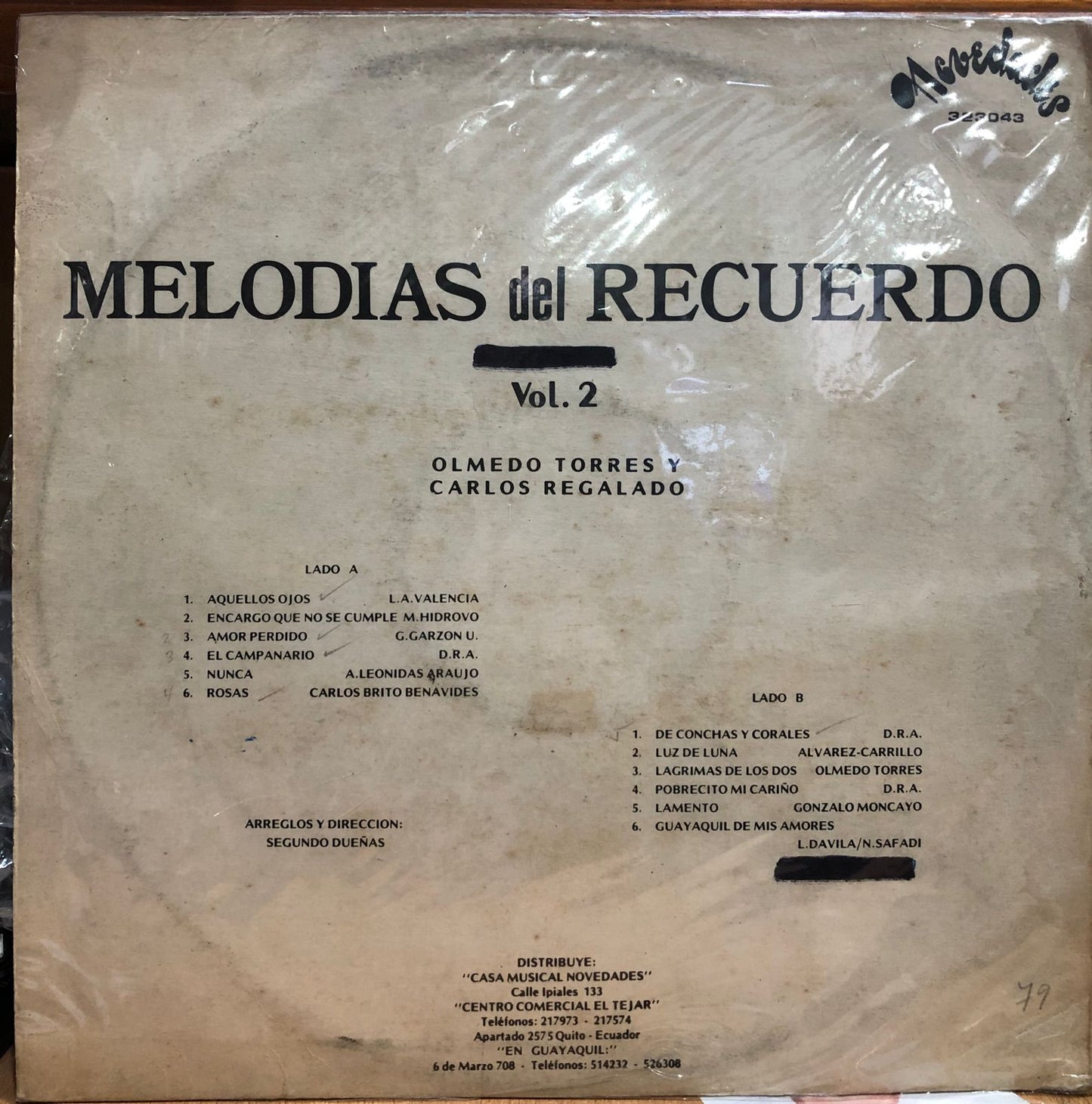 OLMEDO TORRES Y CARLOS REGALADO - MELODIAS DEL RECUERDO VOL.2 LP