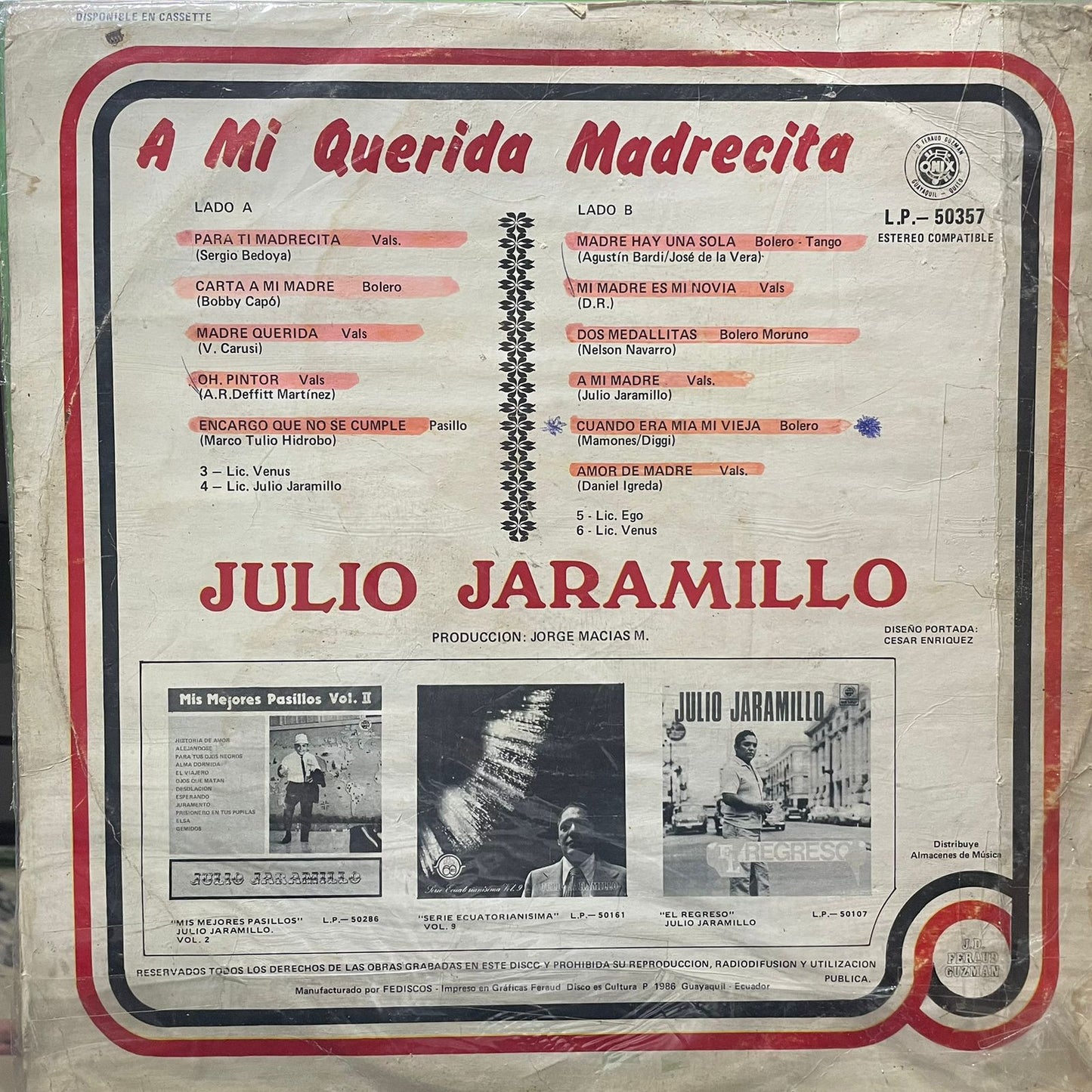 JULIO JARAMILLO - A MI QUERIDA MADRECITA LP (DE EPOCA)