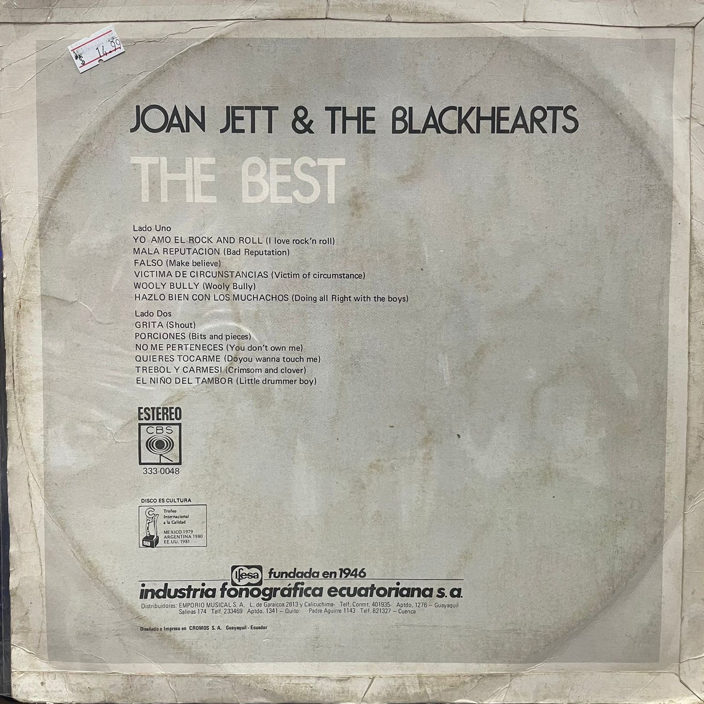 JOAN JETT & THE BLACKHEARTS  - THE BEST LP (DE EPOCA)