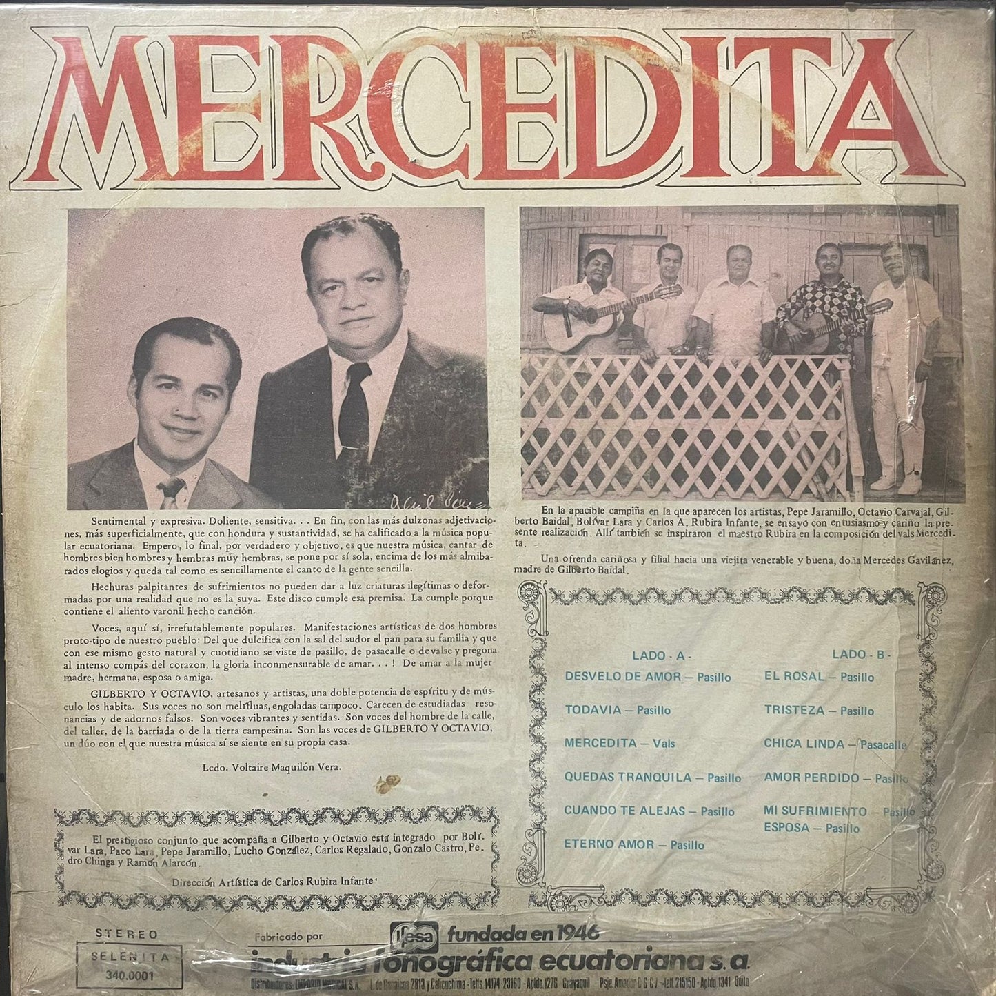 GILBERTO Y OCTAVIO - MERCEDITA LP (DE EPOCA)