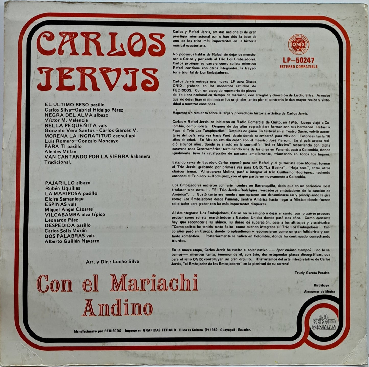 CARLOS JERVIS - CON EL MARIACHI ANDINO  LP