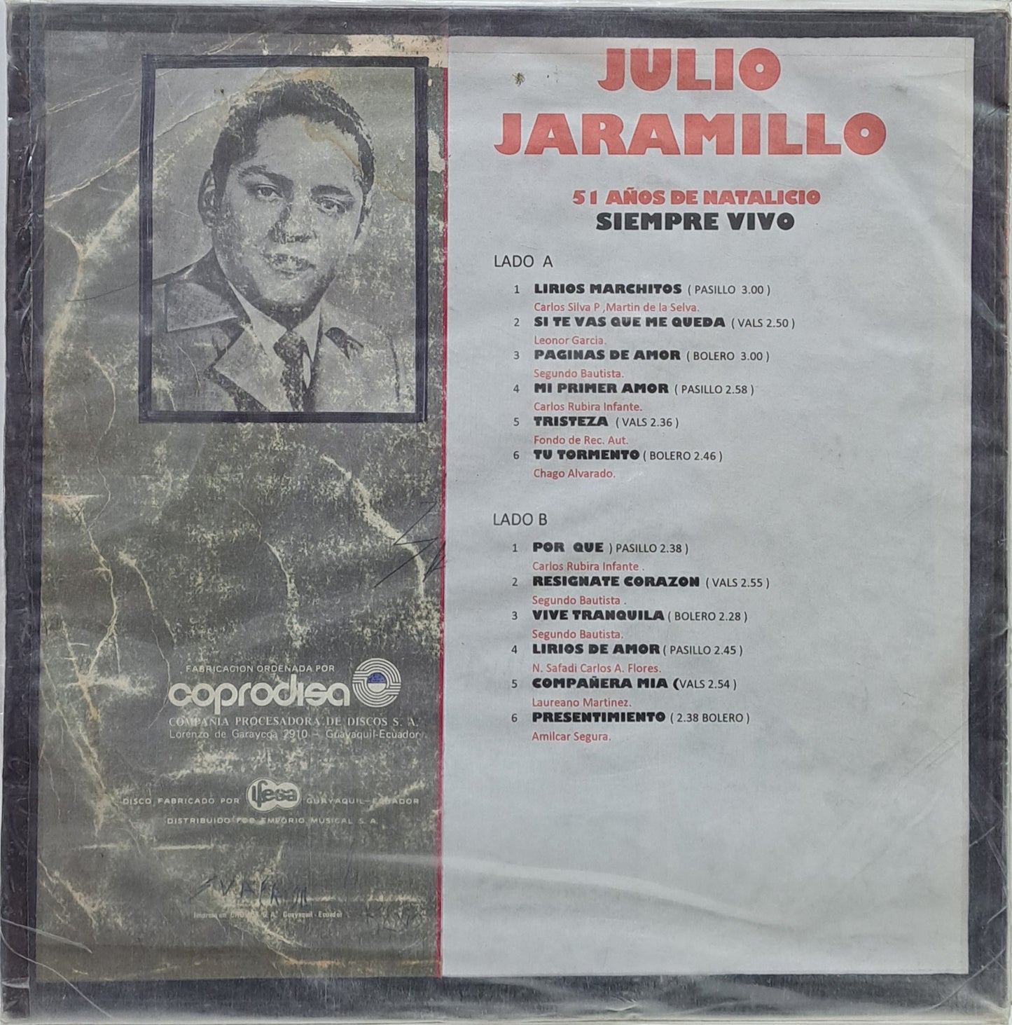 JULIO JARAMILLO - SIEMPRE VIVO  LP